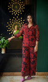 Crimson Floral Georgette Co-ord Set