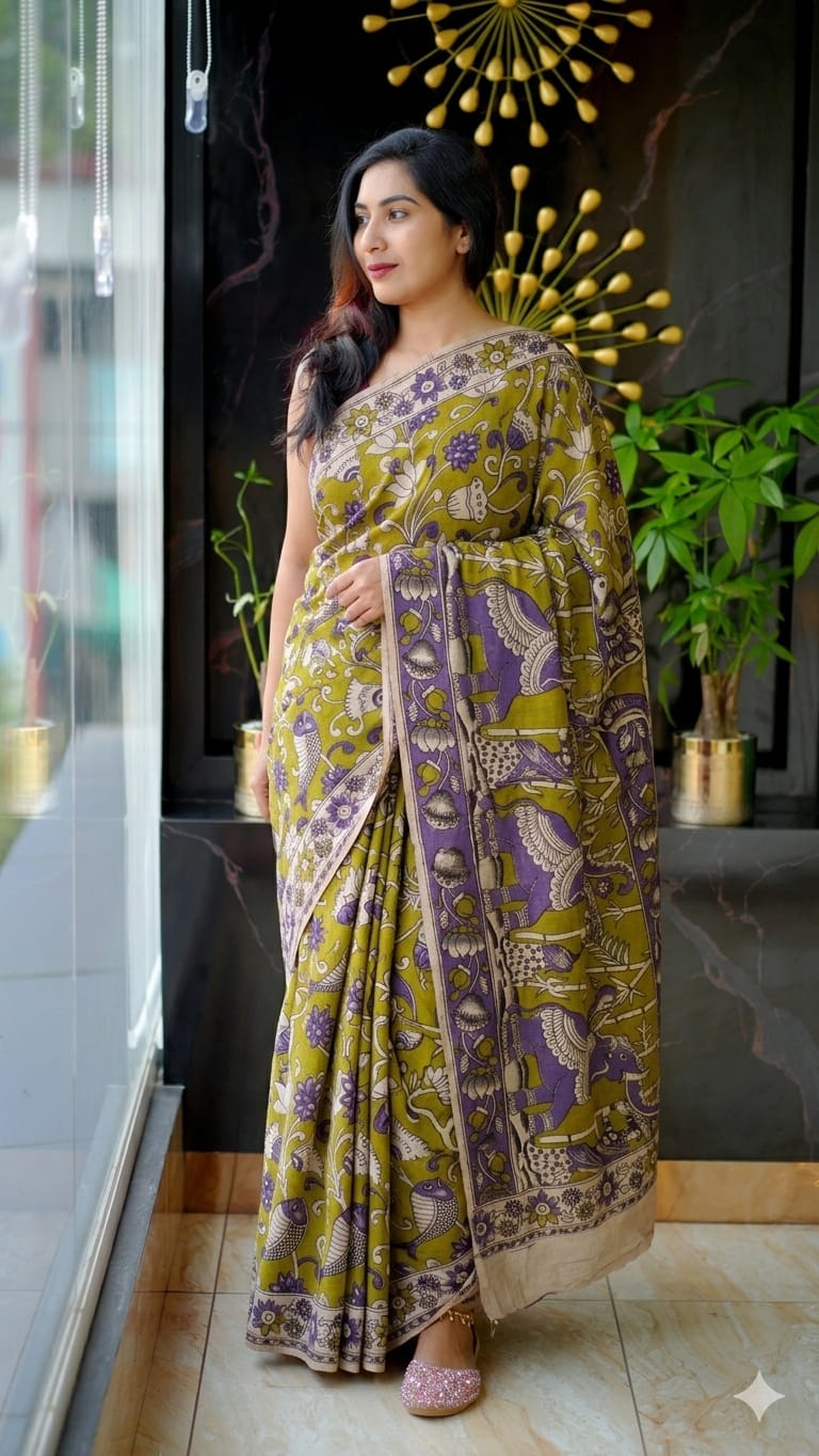 Pure pen kalamkari cotten sarees collection